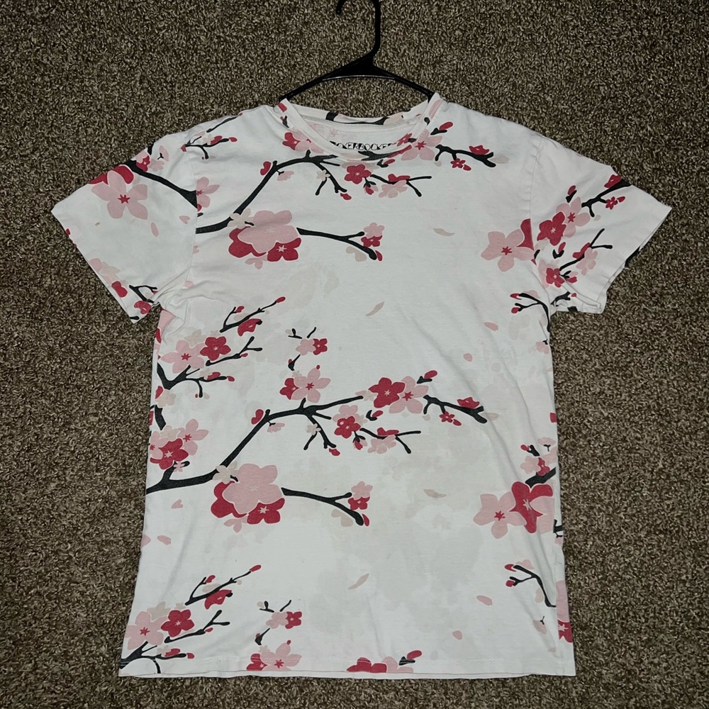 Knickerbocker Vintage OG Cherry Blossom Flowers White Pink Red Black T Shirt